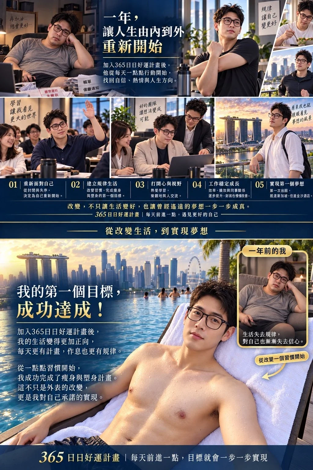 365日日好運計畫會員成長故事海報：一年讓人生重新開始