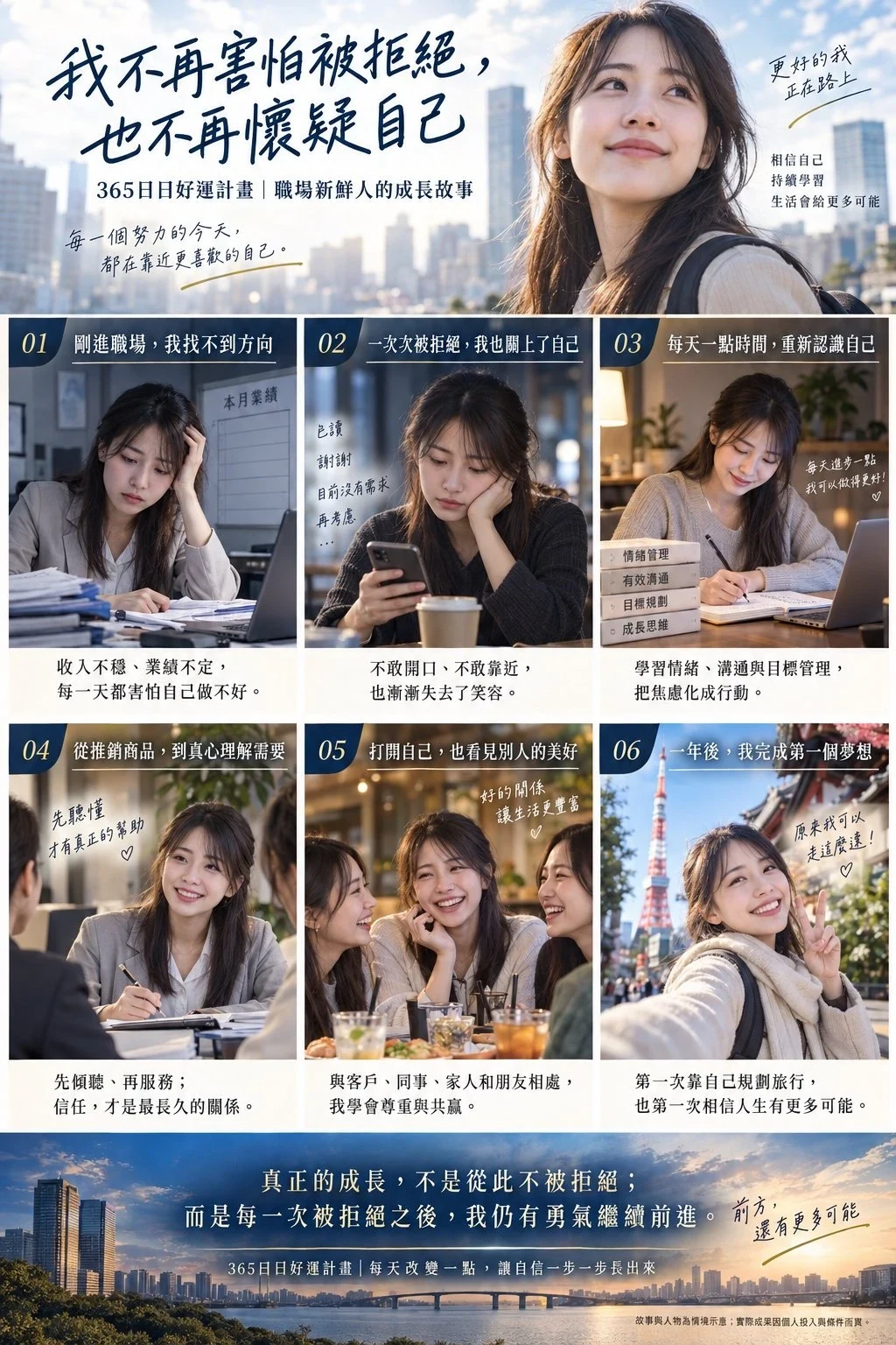 365日日好運計畫會員成長故事海報：職場新鮮人成長故事