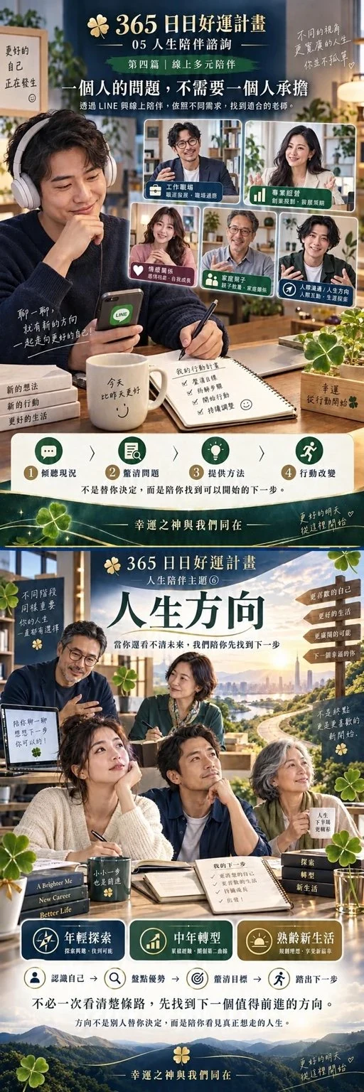 365日日好運計畫線上多元陪伴與人生方向海報